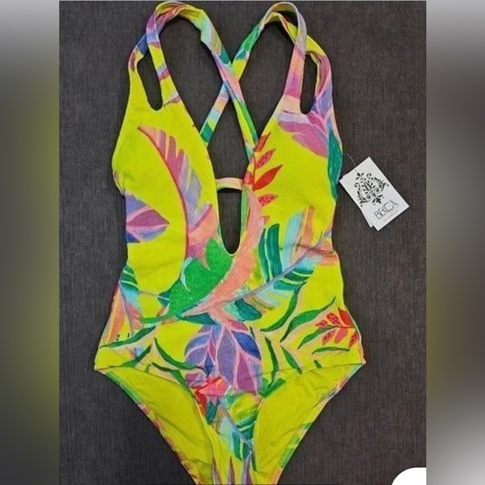 Becca neon floral one piece. Size Small EUC wo tags